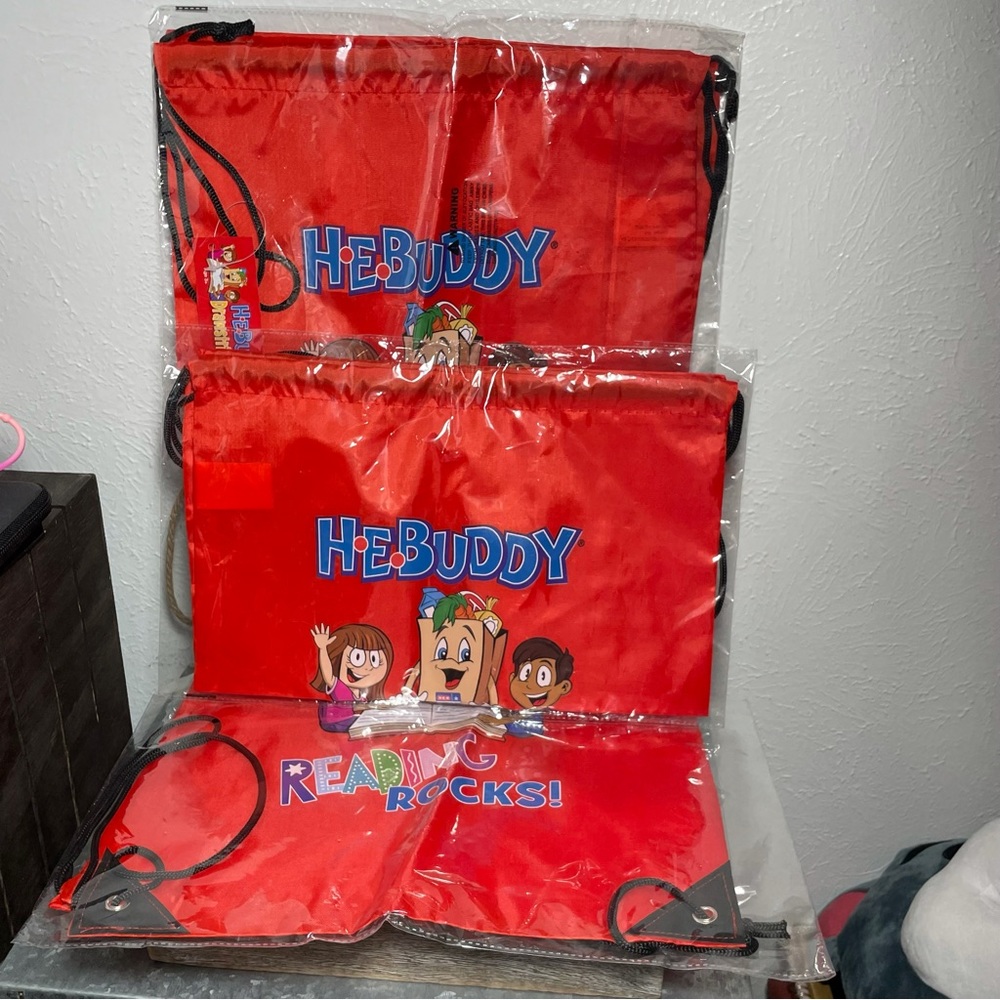 3 x HEB Buddy And Friends Reading Rocks Children's Women's Nylon Drawstring Bags